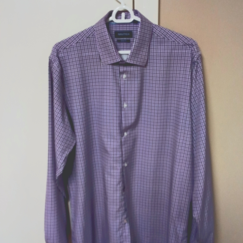 Nautica slim fit dress shirt. Purple black white. Size L.